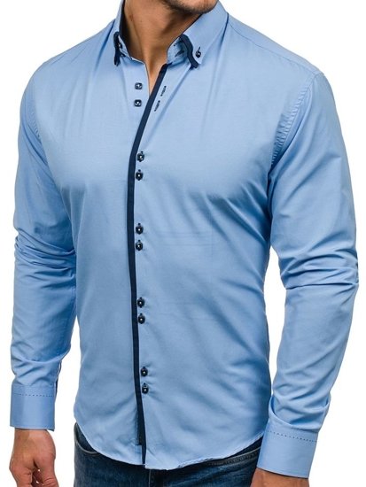 Bolf Herren Hemd Elegant Langarm Hellblau  1721-A