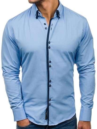 Bolf Herren Hemd Elegant Langarm Hellblau  1721-A