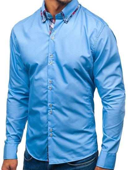 Bolf Herren Hemd Elegant Langarm Hellblau  2712