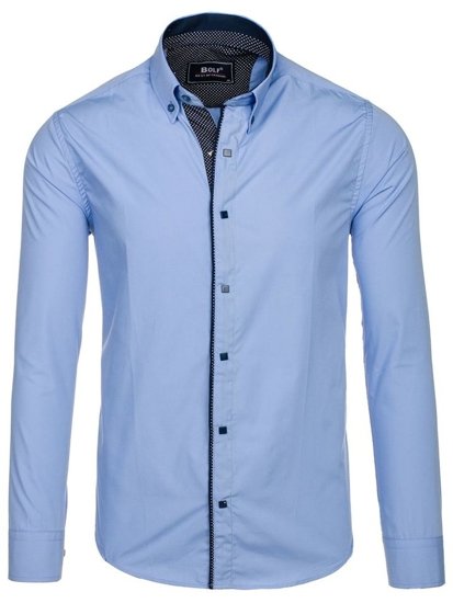 Bolf Herren Hemd Elegant Langarm Hellblau Bolf 7724