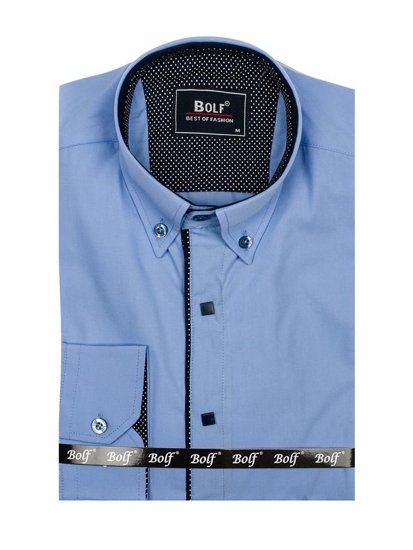 Bolf Herren Hemd Elegant Langarm Hellblau Bolf 7724