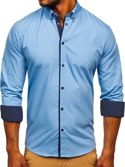 Bolf Herren Hemd Elegant Langarm Hellblau Bolf 7724