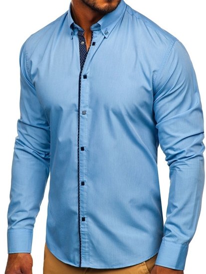 Bolf Herren Hemd Elegant Langarm Hellblau Bolf 7724