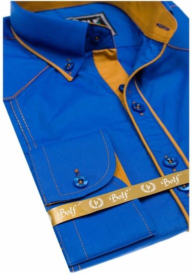 Bolf Herren Hemd Elegant Langarm Mittelblau  4777