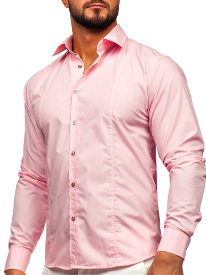 Bolf Herren Hemd Elegant Langarm Rosa  6944