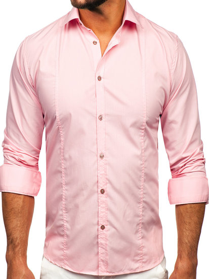 Bolf Herren Hemd Elegant Langarm Rosa  6944