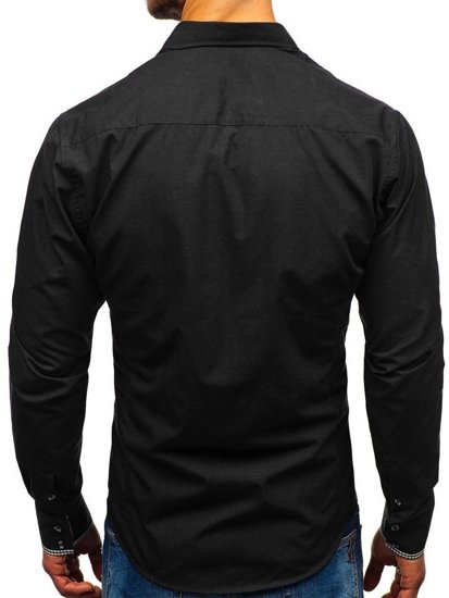 Bolf Herren Hemd Elegant Langarm Schwarz 0939