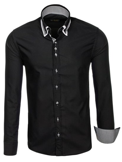 Bolf Herren Hemd Elegant Langarm Schwarz  3704-1