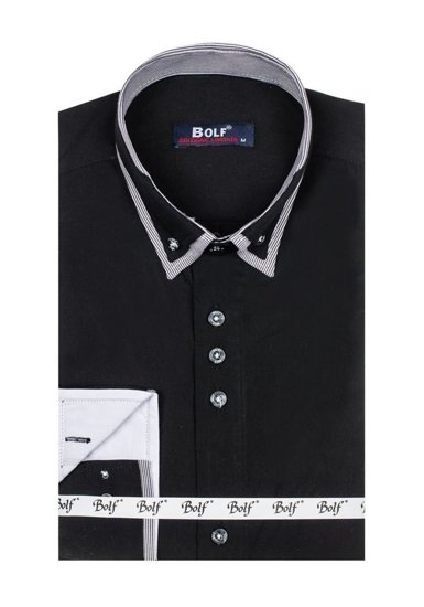 Bolf Herren Hemd Elegant Langarm Schwarz  6929-A