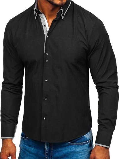 Bolf Herren Hemd Elegant Langarm Schwarz  6929-A