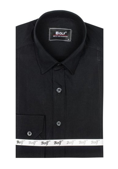 Bolf Herren Hemd Elegant Langarm Schwarz  6944