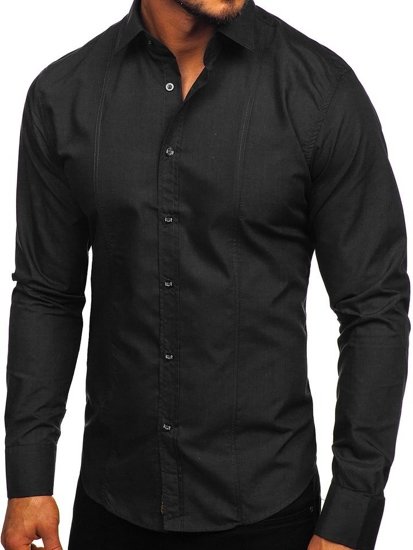 Bolf Herren Hemd Elegant Langarm Schwarz  6944