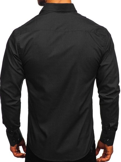 Bolf Herren Hemd Elegant Langarm Schwarz  6944