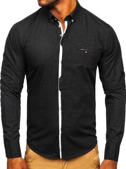 Bolf Herren Hemd Elegant Langarm Schwarz  7720