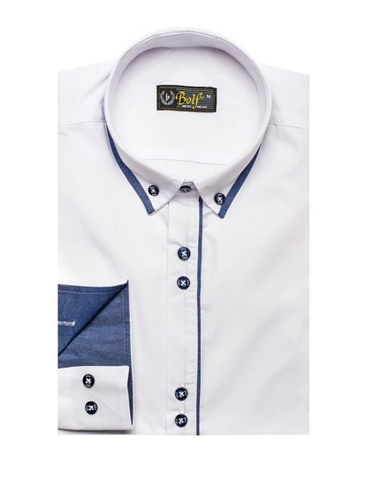 Bolf Herren Hemd Elegant Langarm Weiß  8823