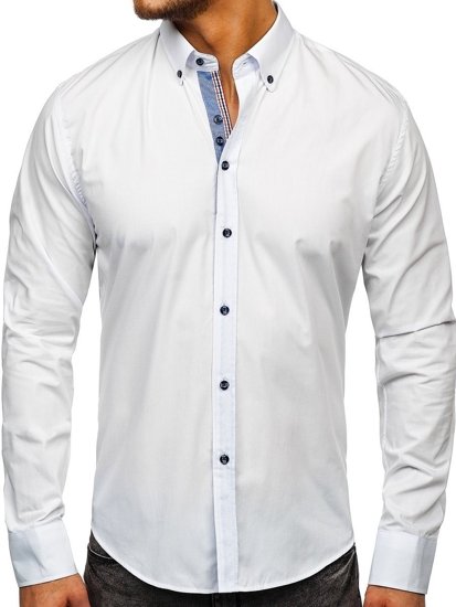 Bolf Herren Hemd Elegant Langarm Weiß 8838-1