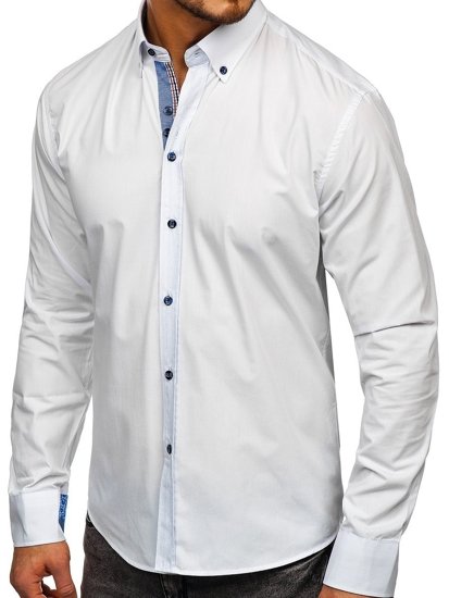 Bolf Herren Hemd Elegant Langarm Weiß 8838-1