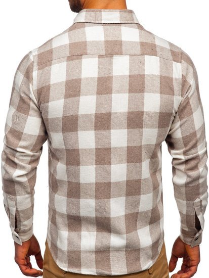 Bolf Herren Hemd Flanellhemd Langarm Beige 20723