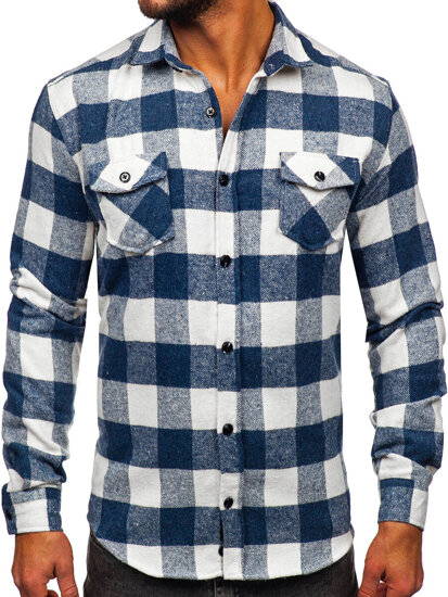 Bolf Herren Hemd Flanellhemd Langarm Blau 20723