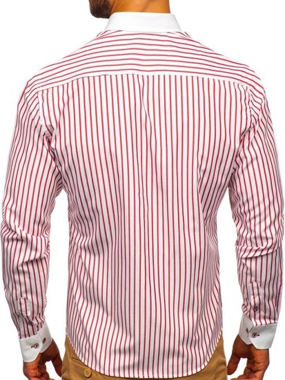 Bolf Herren Hemd Gestreift Langarm Rot  9713