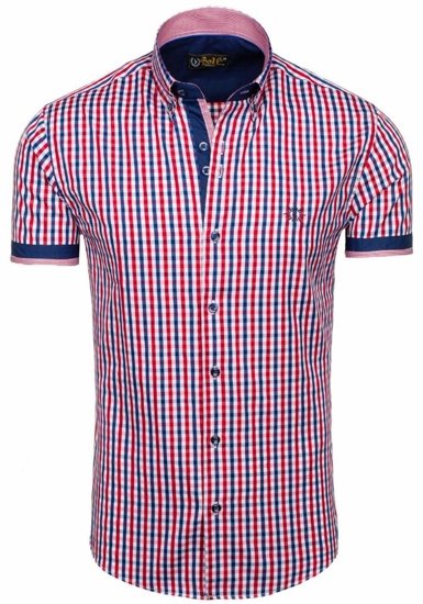 Bolf Herren Hemd Kariert Kurzarm Rot  4510