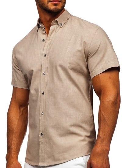 Bolf Herren Hemd Kurzarm Beige  20501