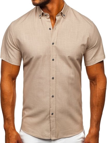 Bolf Herren Hemd Kurzarm Beige  20501