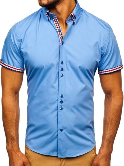 Bolf Herren Hemd Kurzarm Elegant Hellblau 3507