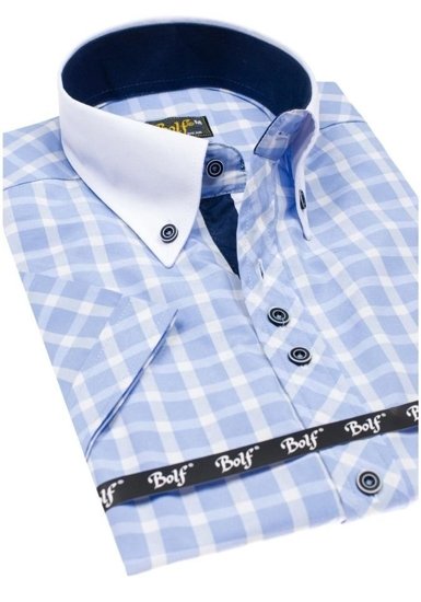 Bolf Herren Hemd Kurzarm Elegant Hellblau 5531