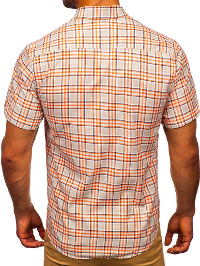 Bolf Herren Hemd Kurzarm Kariert Orange  201501