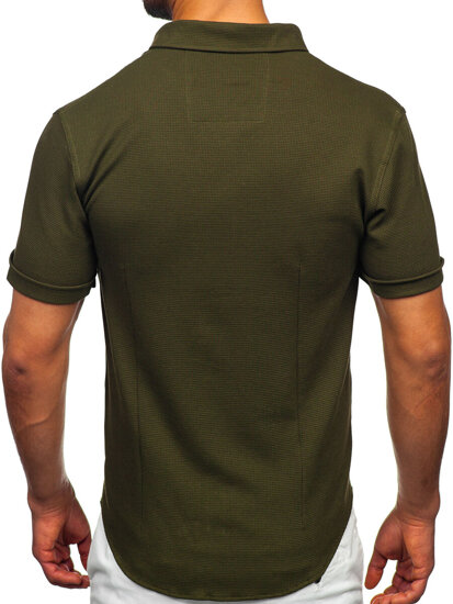 Bolf Herren Hemd Kurzarm Musselin Khaki  2013