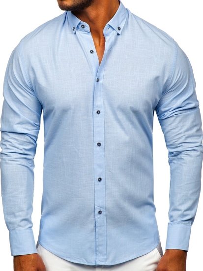 Bolf Herren Hemd Langarm Azurblau  20701