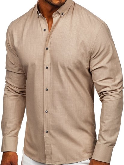 Bolf Herren Hemd Langarm Beige  20701