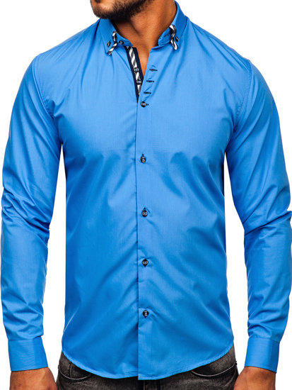 Bolf Herren Hemd Langarm Blau  3762