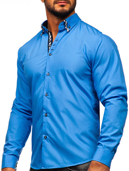 Bolf Herren Hemd Langarm Blau  3762