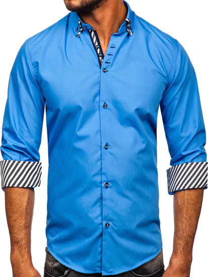 Bolf Herren Hemd Langarm Blau  3762