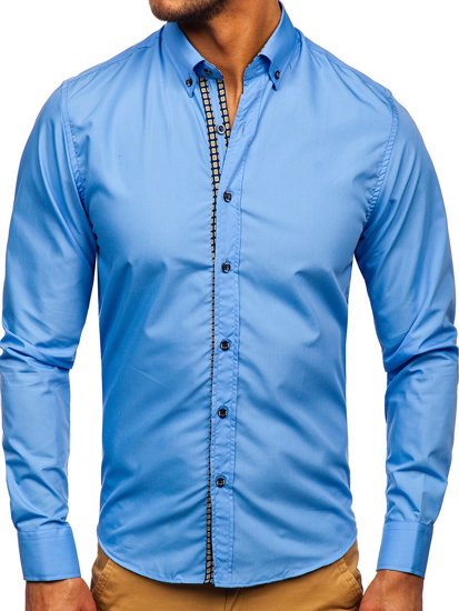 Bolf Herren Hemd Langarm Elegant Azurblau 20715