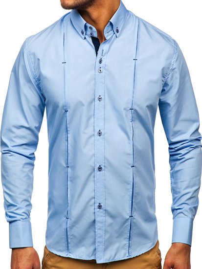 Bolf Herren Hemd Langarm Elegant Azurblau 20725