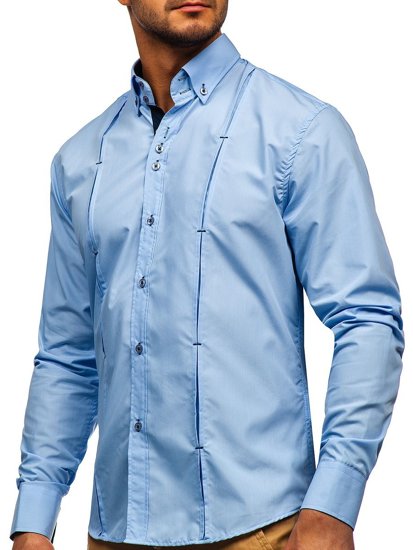 Bolf Herren Hemd Langarm Elegant Azurblau 20725