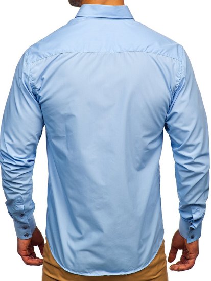 Bolf Herren Hemd Langarm Elegant Azurblau 20725