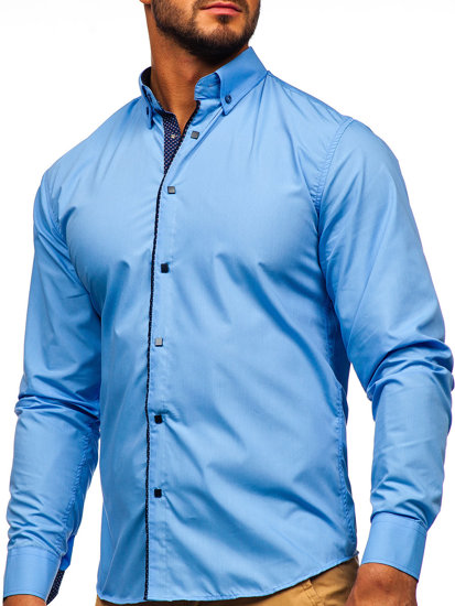 Bolf Herren Hemd Langarm Elegant Azurblau  7724-1