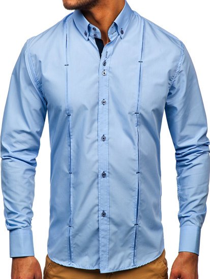 Bolf Herren Hemd Langarm Elegant Blau 20725