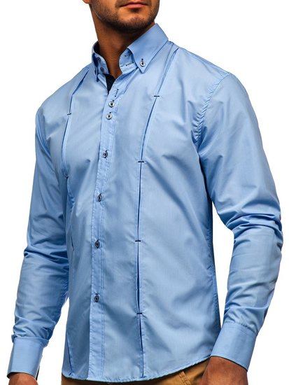 Bolf Herren Hemd Langarm Elegant Blau 20725