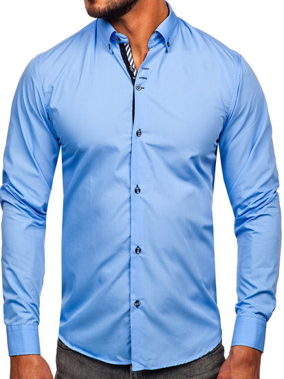 Bolf Herren Hemd Langarm Elegant Blau  5796-1