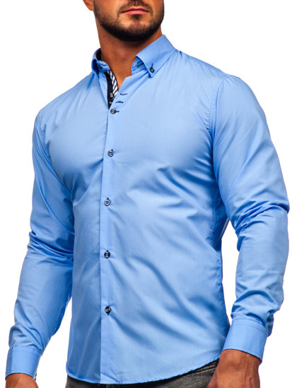 Bolf Herren Hemd Langarm Elegant Blau  5796-1