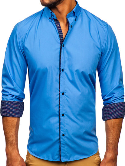 Bolf Herren Hemd Langarm Elegant Blau  7724-1