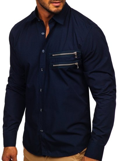 Bolf Herren Hemd Langarm Elegant Duneklblau  20703