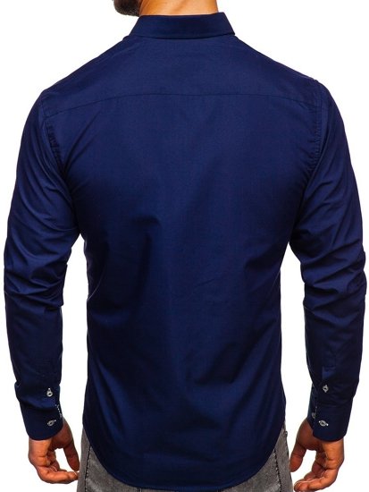 Bolf Herren Hemd Langarm Elegant Dunkelblau 5796