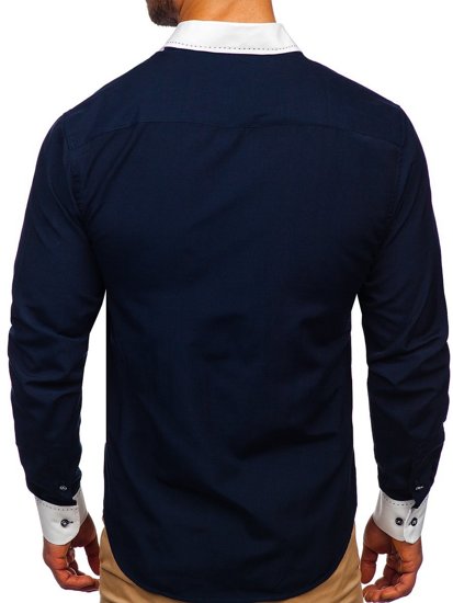 Bolf Herren Hemd Langarm Elegant Dunkelblau 6882