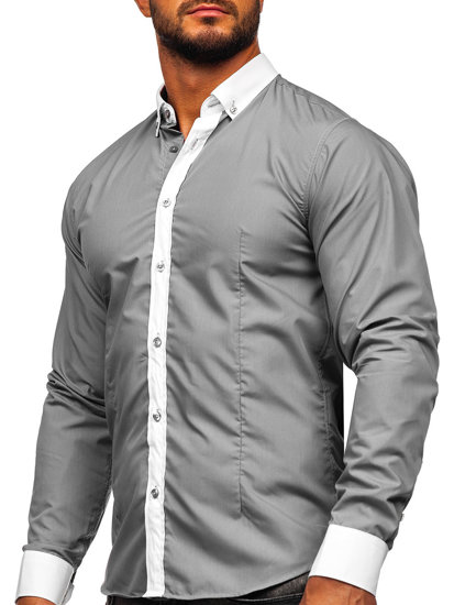 Bolf Herren Hemd Langarm Elegant Grau  21750